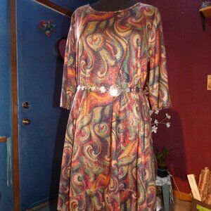 QUIRKY SHANA MULTI COLOR 3/4 SLEEVE UNEVEN HEM A-LINE MIDI DRESS XL
